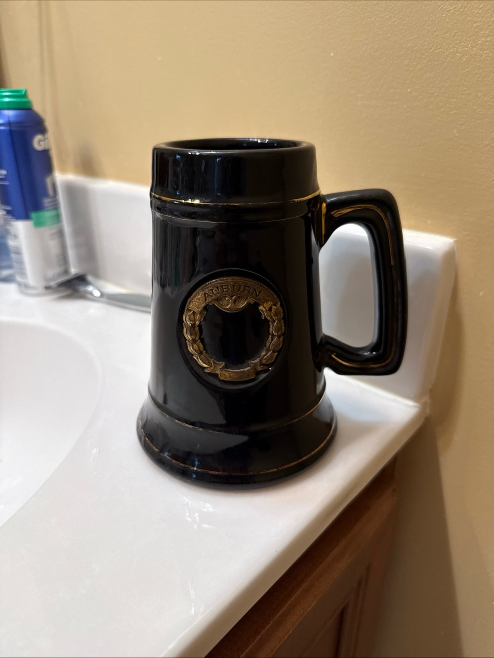 Black Ceramic Stein Mug with Gold Wreath Accent vintage Auburn university